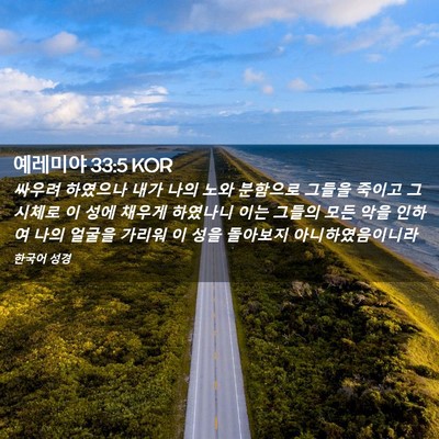Picture 02 - 예레미야 33:5 KOR - 싸우려 하였으나 내가 나의 노와 - Bible Verse Picture