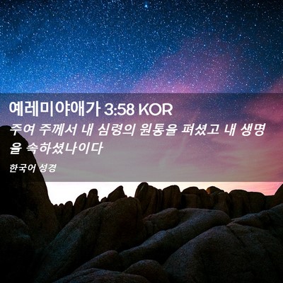 Picture 02 - 예레미야애가 3:58 KOR - 주여 주께서 내 심령의 원통을 - Bible Verse Picture