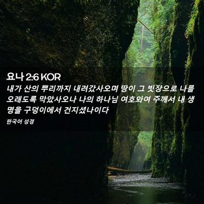 Picture 02 - 요나 2:6 KOR - 내가 산의 뿌리까지 내려갔사오며 - Bible Verse Picture