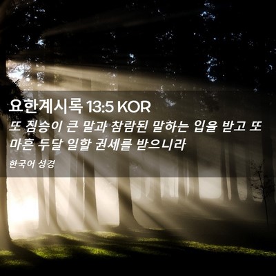 Picture 02 - 요한계시록 13:5 KOR - 또 짐승이 큰 말과 참람된 말하는 - Bible Verse Picture