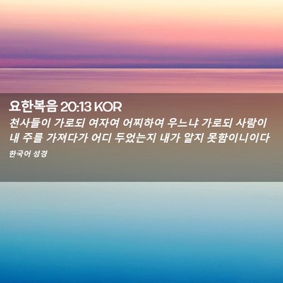 Picture 02 - 요한복음 20:13 KOR - 천사들이 가로되 여자여 어찌하여 - Bible Verse Picture