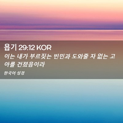 Picture 02 - 욥기 29:12 KOR - 이는 내가 부르짖는 빈민과 도와줄 - Bible Verse Picture