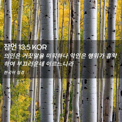 Picture 02 - 잠언 13:5 KOR - 의인은 거짓말을 미워하나 악인은 - Bible Verse Picture