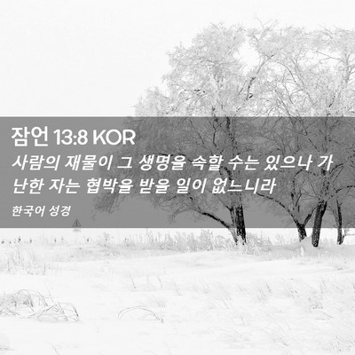 Picture 02 - 잠언 13:8 KOR - 사람의 재물이 그 생명을 속할 수는 - Bible Verse Picture