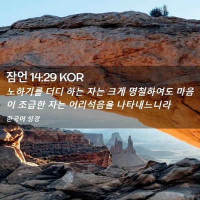 Picture 02 - 잠언 14:29 KOR - 노하기를 더디 하는 자는 크게 - Bible Verse Picture