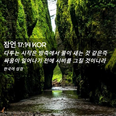 Picture 02 - 잠언 17:14 KOR - 다투는 시작은 방축에서 물이 새는 - Bible Verse Picture