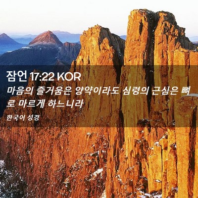Picture 02 - 잠언 17:22 KOR - 마음의 즐거움은 양약이라도 심령의 - Bible Verse Picture