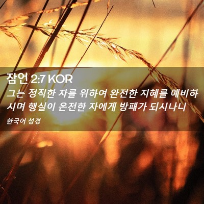 Picture 02 - 잠언 2:7 KOR - 그는 정직한 자를 위하여 완전한 - Bible Verse Picture