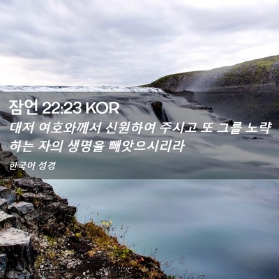 Picture 02 - 잠언 22:23 KOR - 대저 여호와께서 신원하여 주시고 또 - Bible Verse Picture