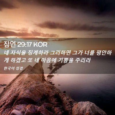 Picture 02 - 잠언 29:17 KOR - 네 자식을 징계하라 그리하면 그가 - Bible Verse Picture