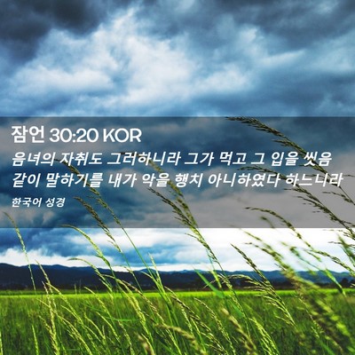 Picture 02 - 잠언 30:20 KOR - 음녀의 자취도 그러하니라 그가 먹고 - Bible Verse Picture