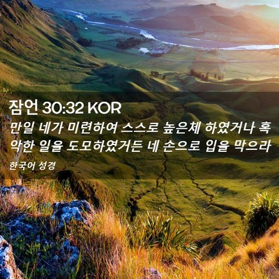 Picture 02 - 잠언 30:32 KOR - 만일 네가 미련하여 스스로 높은체 - Bible Verse Picture