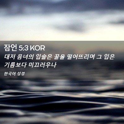 Picture 02 - 잠언 5:3 KOR - 대저 음녀의 입술은 꿀을 떨어뜨리며 - Bible Verse Picture