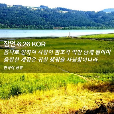 Picture 02 - 잠언 6:26 KOR - 음녀로 인하여 사람이 한조각 떡만 - Bible Verse Picture