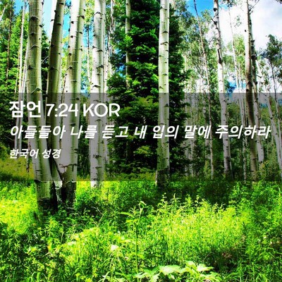 Picture 02 - 잠언 7:24 KOR - 아들들아 나를 듣고 내 입의 말에 - Bible Verse Picture