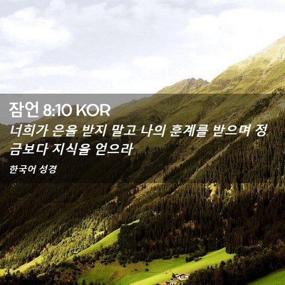 Picture 02 - 잠언 8:10 KOR - 너희가 은을 받지 말고 나의 훈계를 - Bible Verse Picture