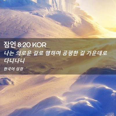 Picture 02 - 잠언 8:20 KOR - 나는 의로운 길로 행하며 공평한 길 - Bible Verse Picture