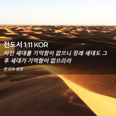 Picture 02 - 전도서 1:11 KOR - 이전 세대를 기억함이 없으니 장래 - Bible Verse Picture