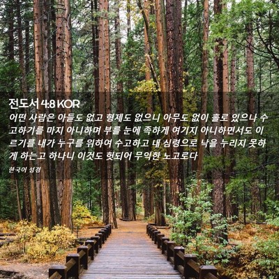 Picture 02 - 전도서 4:8 KOR - 어떤 사람은 아들도 없고 형제도 - Bible Verse Picture