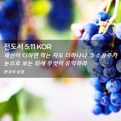 Picture 02 - 전도서 5:11 KOR - 재산이 더하면 먹는 자도 더하나니 - Bible Verse Picture