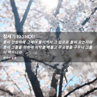 Picture 02 - 창세기 19:3 KOR - 롯이 간청하매 그제야 돌이켜서 그 - Bible Verse Picture
