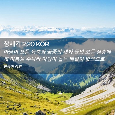 Picture 02 - 창세기 2:20 KOR - 아담이 모든 육축과 공중의 새와 - Bible Verse Picture