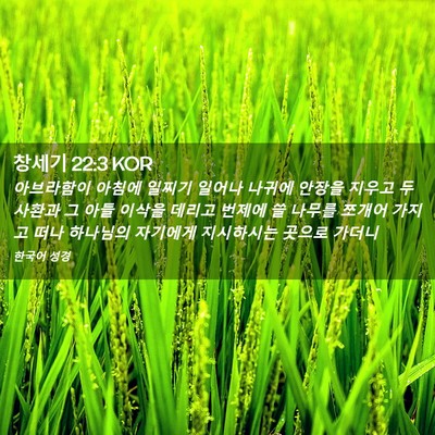 Picture 02 - 창세기 22:3 KOR - 아브라함이 아침에 일찌기 일어나 - Bible Verse Picture