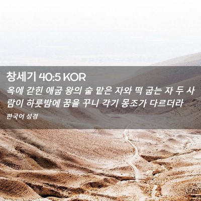 Picture 02 - 창세기 40:5 KOR - 옥에 갇힌 애굽 왕의 술 맡은 자와 떡 - Bible Verse Picture