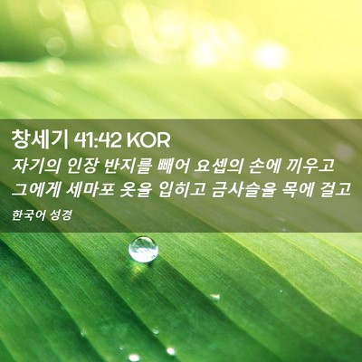Picture 02 - 창세기 41:42 KOR - 자기의 인장 반지를 빼어 요셉의 - Bible Verse Picture