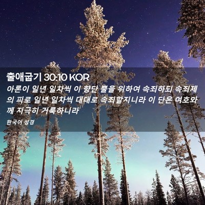Picture 02 - 출애굽기 30:10 KOR - 아론이 일년 일차씩 이 향단 뿔을 - Bible Verse Picture