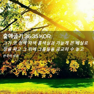 Picture 02 - 출애굽기 36:35 KOR - 그가 또 청색 자색 홍색실과 가늘게 - Bible Verse Picture