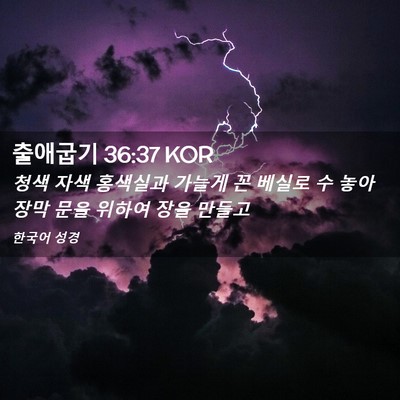 Picture 02 - 출애굽기 36:37 KOR - 청색 자색 홍색실과 가늘게 꼰 - Bible Verse Picture
