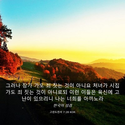 Picture 03 - 고린도전서 7:28 KOR - 그러나 장가 가도 죄 짓는 것이 - Bible Verse Picture
