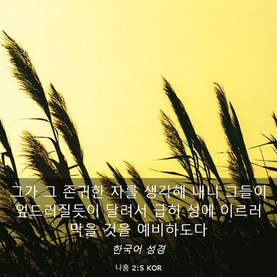 Picture 03 - 나훔 2:5 KOR - 그가 그 존귀한 자를 생각해 내니 - Bible Verse Picture
