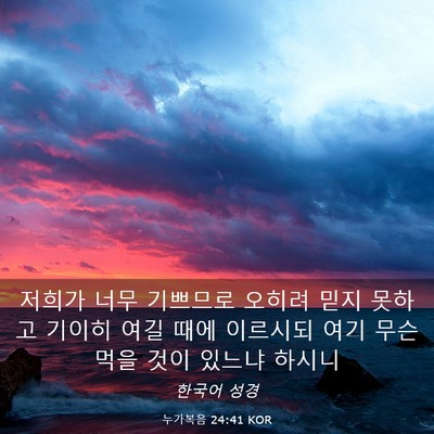 Picture 03 - 누가복음 24:41 KOR - 저희가 너무 기쁘므로 오히려 믿지 - Bible Verse Picture