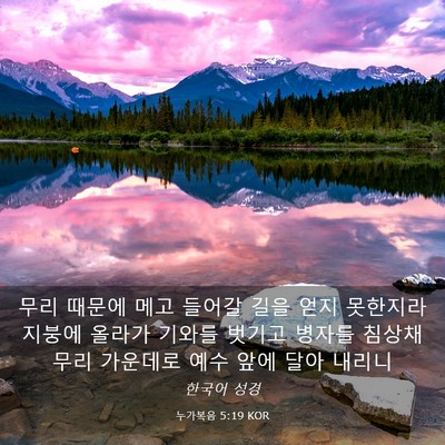 Picture 03 - 누가복음 5:19 KOR - 무리 때문에 메고 들어갈 길을 얻지 - Bible Verse Picture