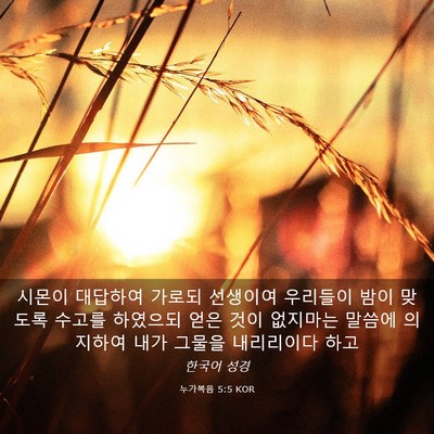 Picture 03 - 누가복음 5:5 KOR - 시몬이 대답하여 가로되 선생이여 - Bible Verse Picture
