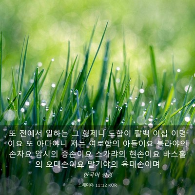 Picture 03 - 느헤미야 11:12 KOR - 또 전에서 일하는 그 형제니 도합이 - Bible Verse Picture