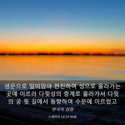 Picture 03 - 느헤미야 12:37 KOR - 샘문으로 말미암아 전진하여 성으로 - Bible Verse Picture