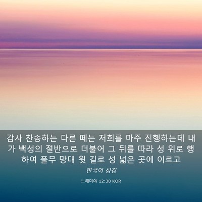 Picture 03 - 느헤미야 12:38 KOR - 감사 찬송하는 다른 떼는 저희를 - Bible Verse Picture