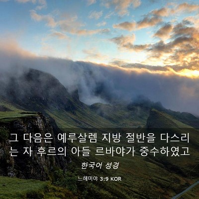 Picture 03 - 느헤미야 3:9 KOR - 그 다음은 예루살렘 지방 절반을 - Bible Verse Picture