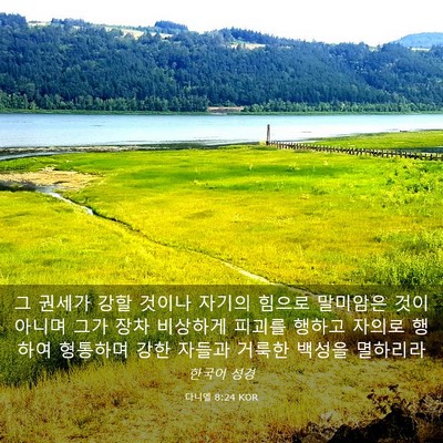Picture 03 - 다니엘 8:24 KOR - 그 권세가 강할 것이나 자기의 - Bible Verse Picture