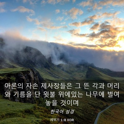 Picture 03 - 레위기 1:8 KOR - 아론의 자손 제사장들은 그 뜬 각과 - Bible Verse Picture