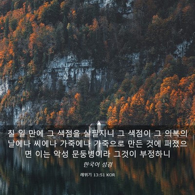 Picture 03 - 레위기 13:51 KOR - 칠 일 만에 그 색점을 살필지니 그 - Bible Verse Picture