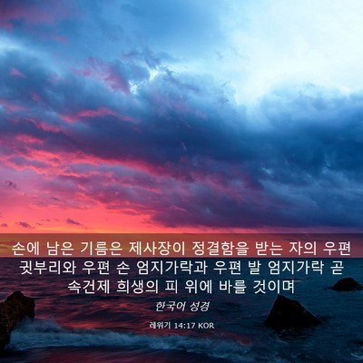 Picture 03 - 레위기 14:17 KOR - 손에 남은 기름은 제사장이 정결함을 - Bible Verse Picture
