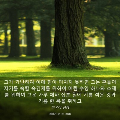 Picture 03 - 레위기 14:21 KOR - 그가 가난하여 이에 힘이 미치지 - Bible Verse Picture