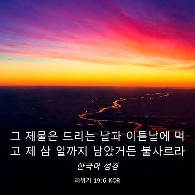 Picture 03 - 레위기 19:6 KOR - 그 제물은 드리는 날과 이튿날에 - Bible Verse Picture