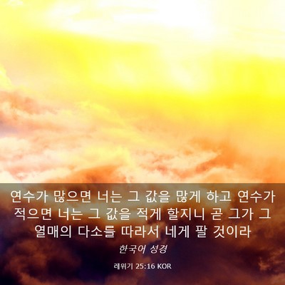 Picture 03 - 레위기 25:16 KOR - 연수가 많으면 너는 그 값을 많게 - Bible Verse Picture
