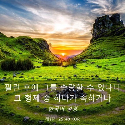 Picture 03 - 레위기 25:48 KOR - 팔린 후에 그를 속량할 수 있나니 그 - Bible Verse Picture