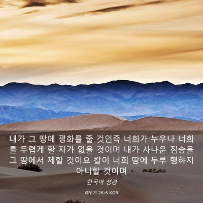 Picture 03 - 레위기 26:6 KOR - 내가 그 땅에 평화를 줄 것인즉 - Bible Verse Picture
